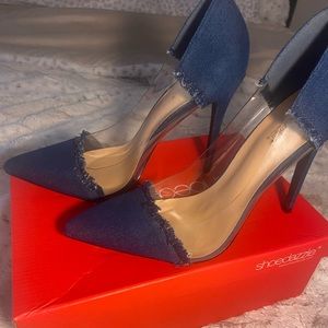 Stylish Denim and Clear Pump.